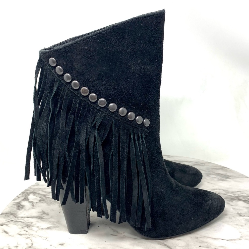 Steve Madden Tootles Fringe Stud Heeled Suede Booties 6 Western Moto Bohemian - Picture 2 of 15